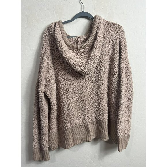 Pol Chunky Boucle Knit Taupe Beige Hoodie Sz Large Oversized - Picture 7 of 7